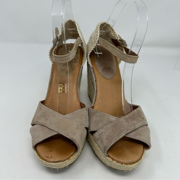 Pinaz Made in Spain Beige Gray Leather Espadrille Wedges Size 39 - Picture 4 of 13